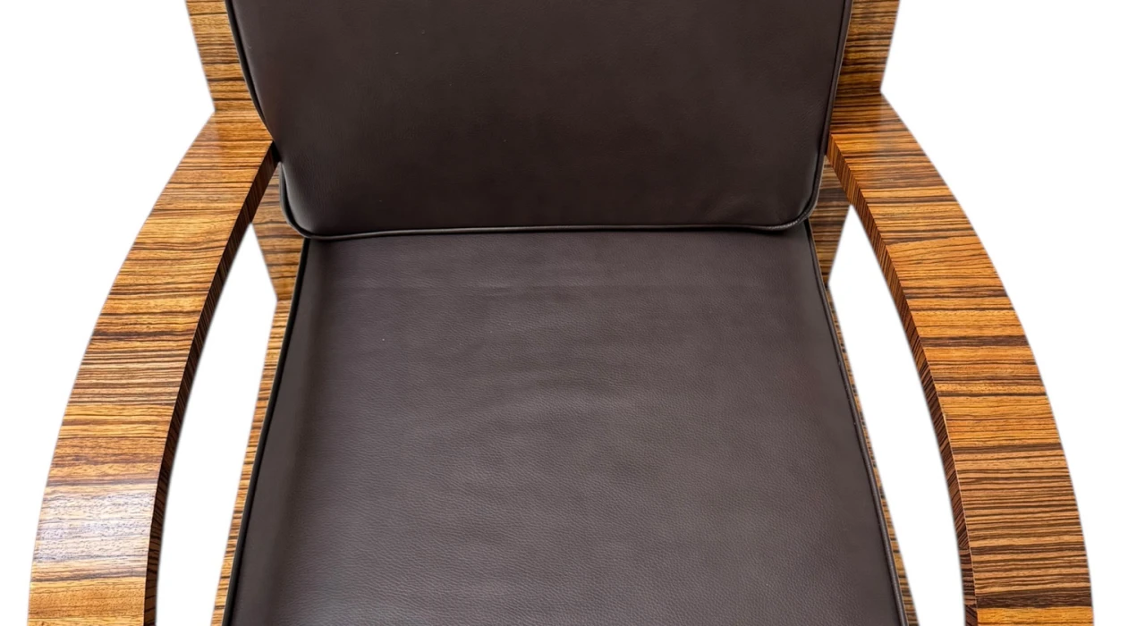 Two Art Deco Lounge Chairs with Leather Cushions France, 1930s